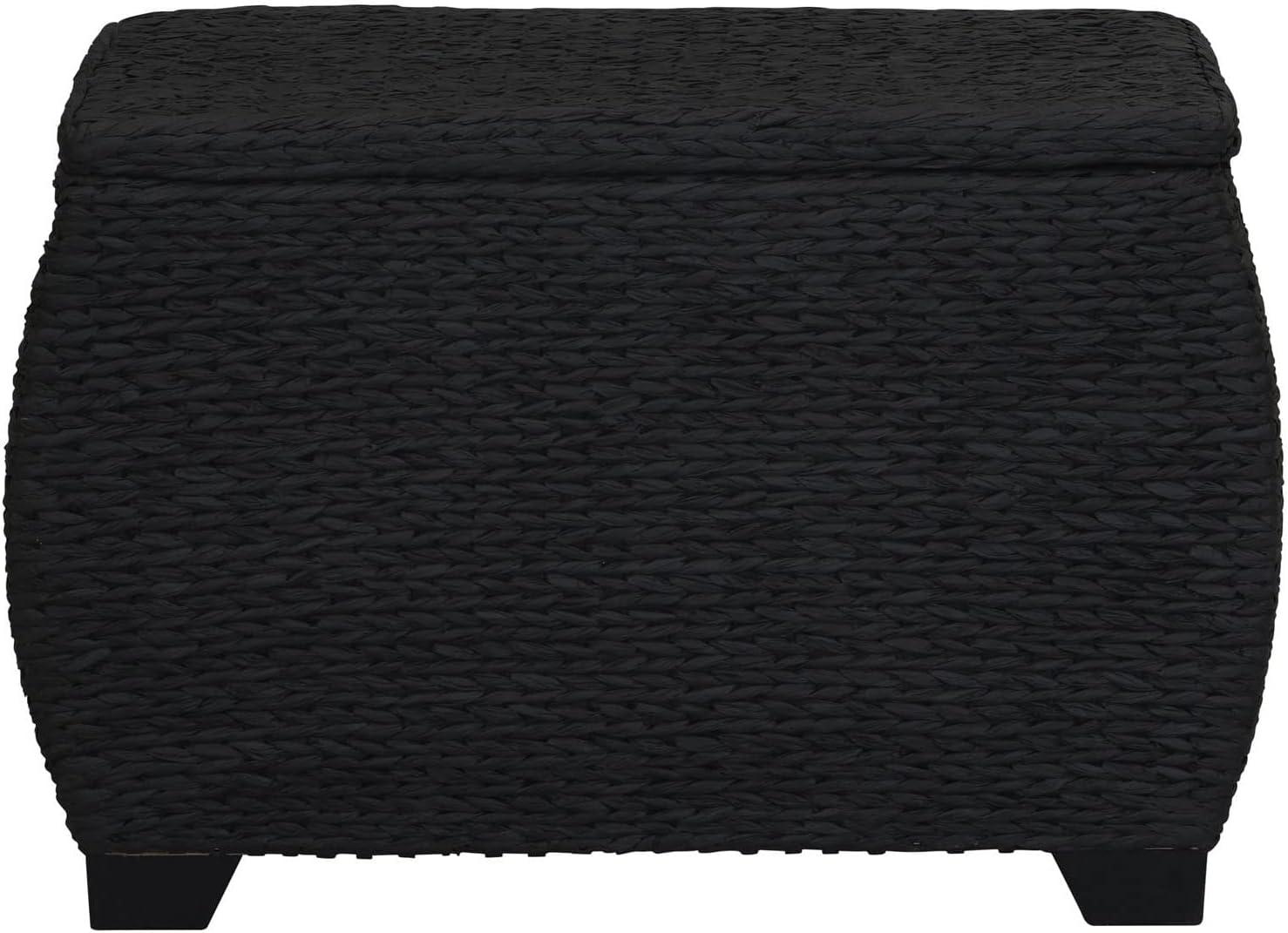 image:imageHousehold Essentials Large Curved Wicker Storage Chest with Liner Water Hyacinth NaturalBlack