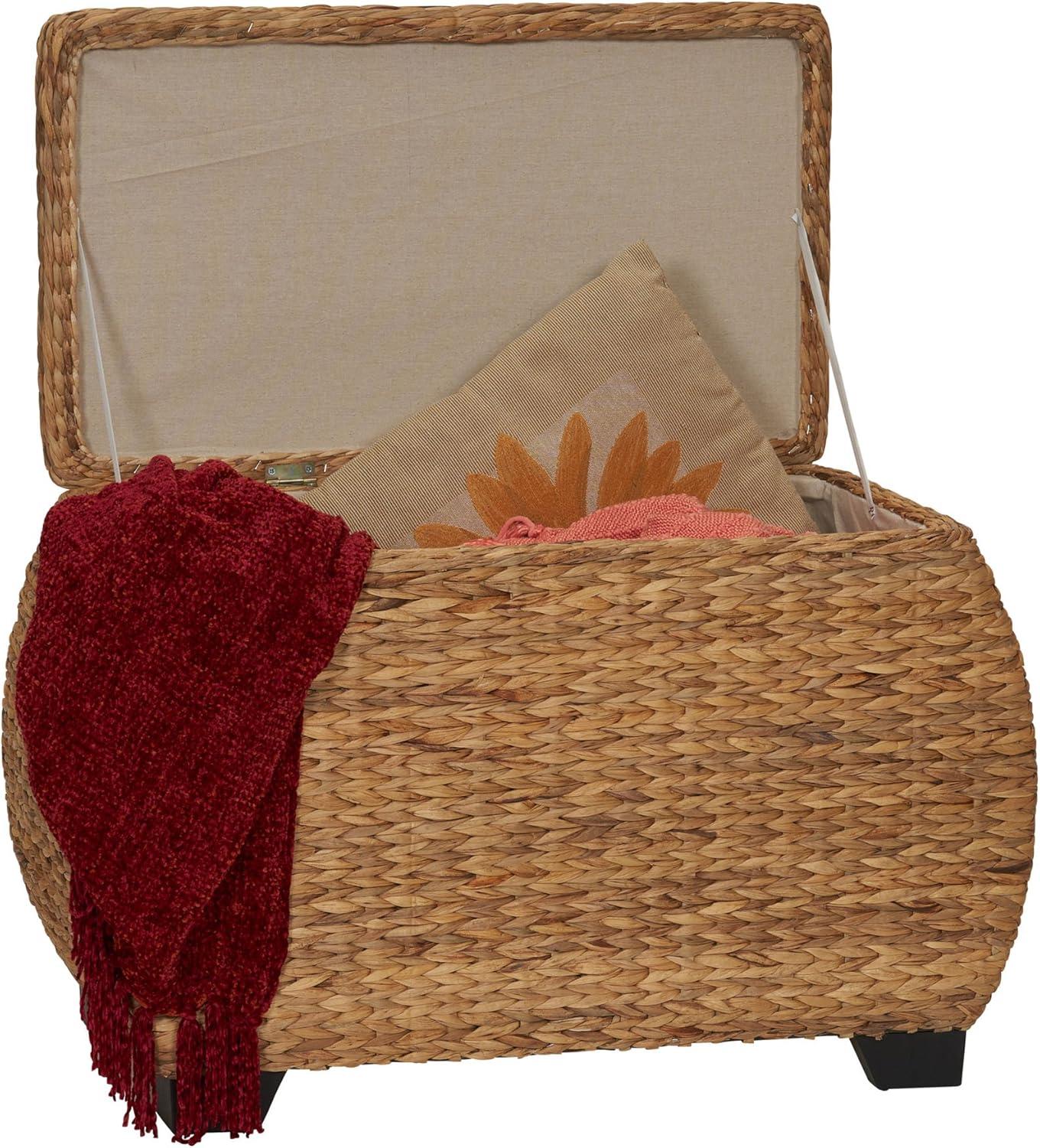 image:imageHousehold Essentials Large Curved Wicker Storage Chest with Liner Water Hyacinth NaturalNatural