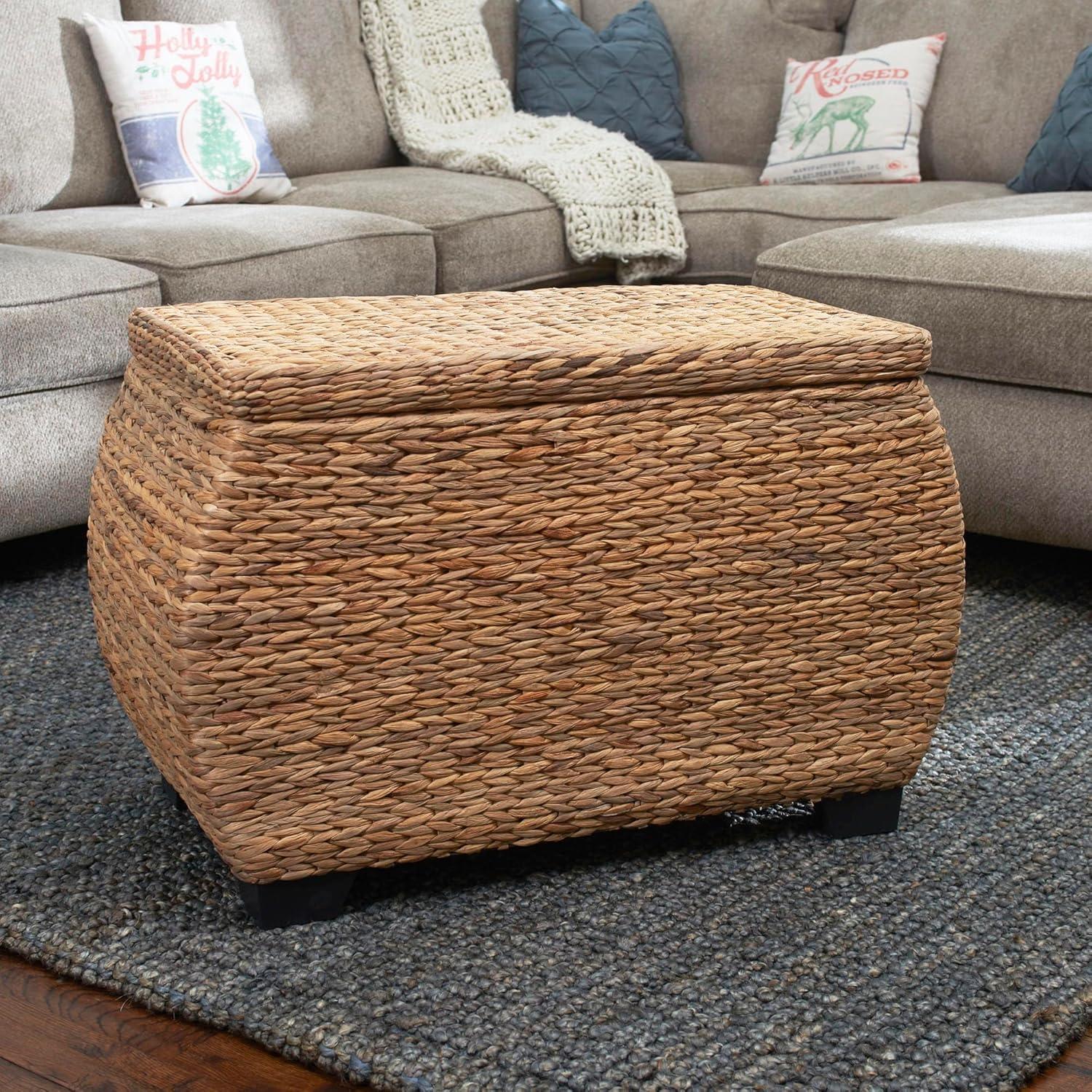 image:imageHousehold Essentials Large Curved Wicker Storage Chest with Liner Water Hyacinth NaturalNatural