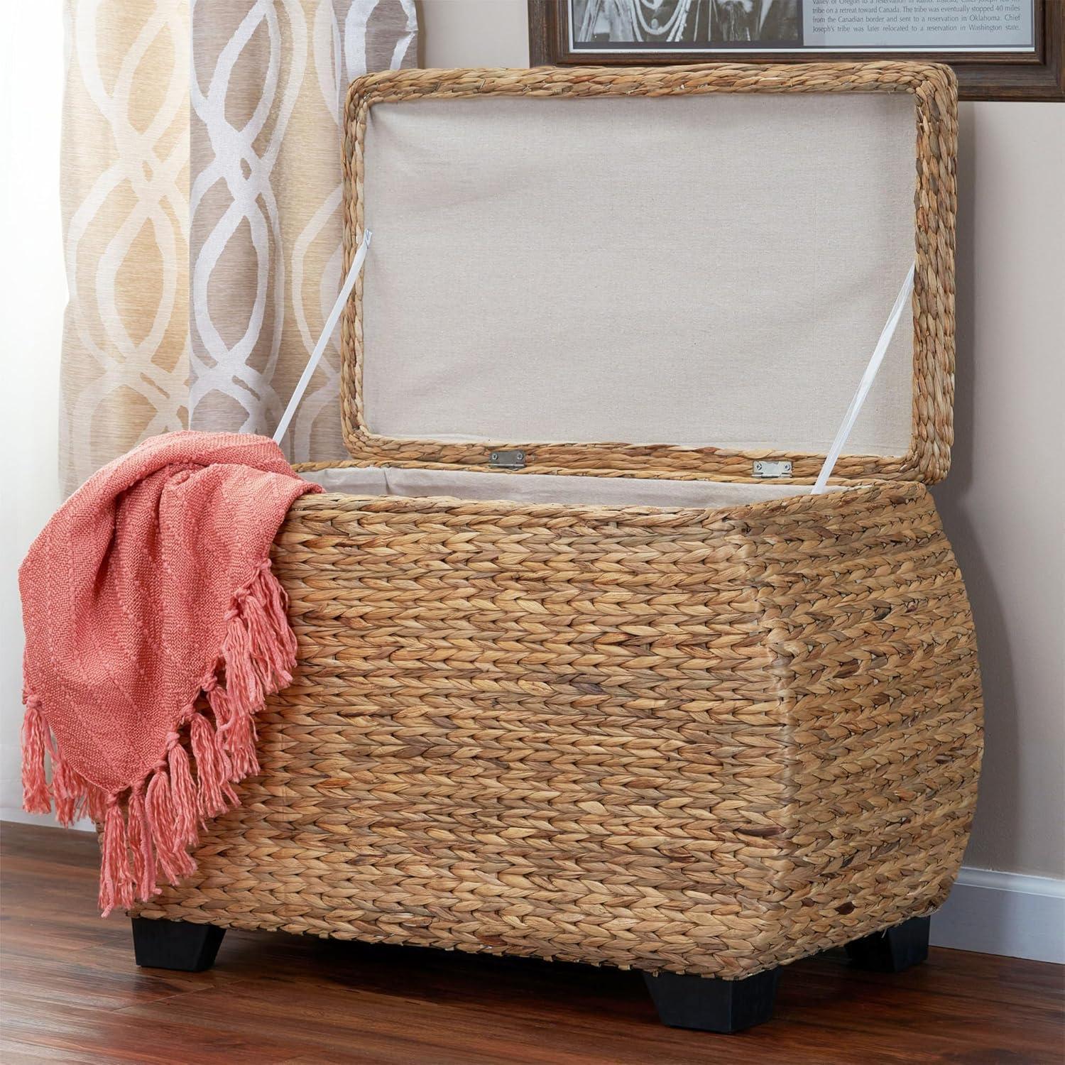 image:imageHousehold Essentials Large Curved Wicker Storage Chest with Liner Water Hyacinth NaturalNatural