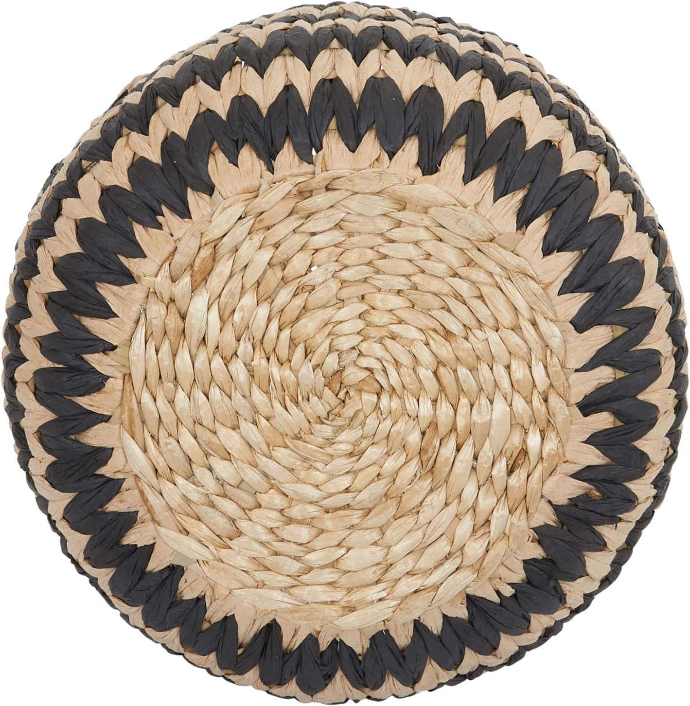 image:imageHousehold Essentials Set of 2 Round Woven Wicker Storage Baskets with Handles Black and Brown Stich Pattern