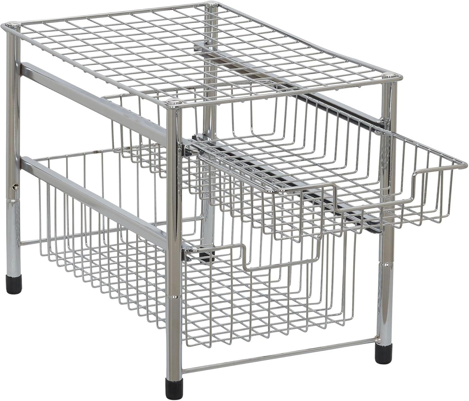 image:imageHousehold Essentials Silver 12391 Free Standing Pull Out Cabinet Organizer Shelf Double 165 Deep2 Basket