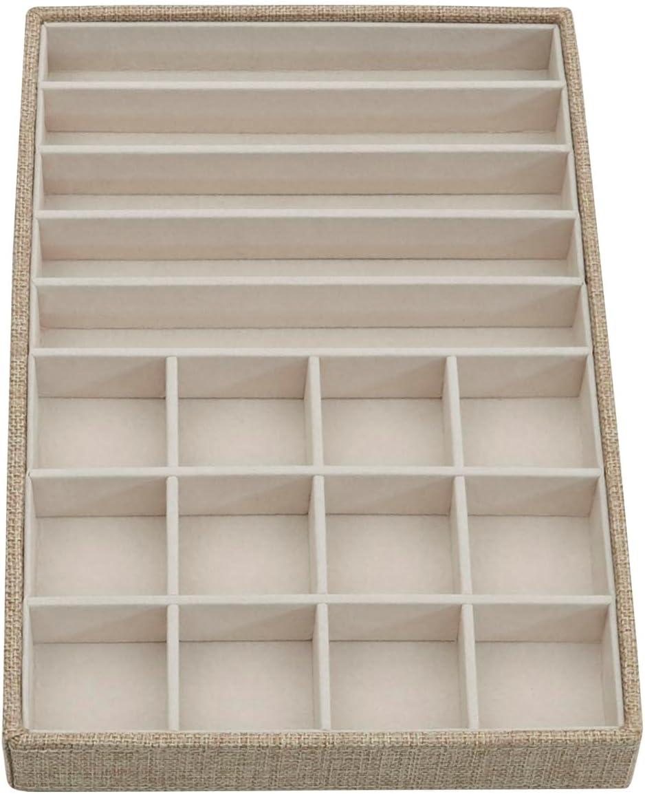 image:imageHousehold Essentials Stackable Jewelry Trays 3 Varieties Space for Necklaces Rings and Earrings Blended Canvas with Felt Interior Perfect for Drawers and Closet Shelves LatteLatte