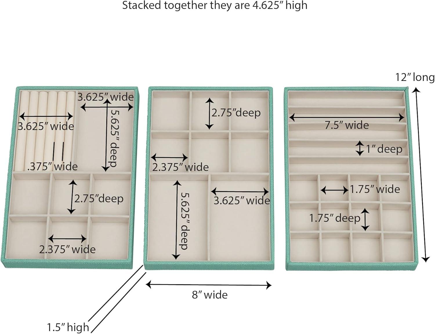 image:imageHousehold Essentials Stackable Jewelry Trays 3 Varieties Space for Necklaces Rings and Earrings Blended Canvas with Felt Interior Perfect for Drawers and Closet Shelves LatteTeal