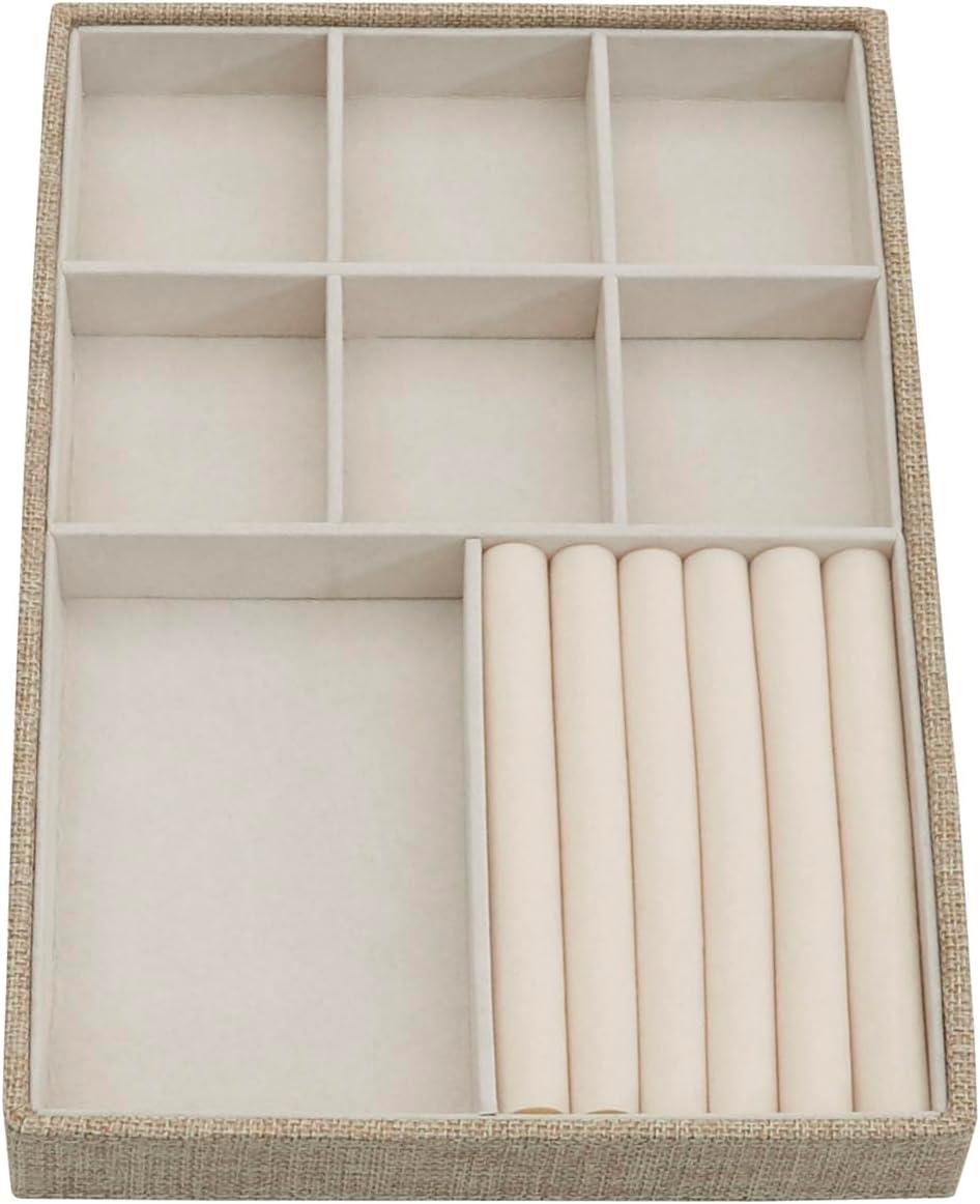 image:imageHousehold Essentials Stackable Jewelry Trays 3 Varieties Space for Necklaces Rings and Earrings Blended Canvas with Felt Interior Perfect for Drawers and Closet Shelves LatteLatte