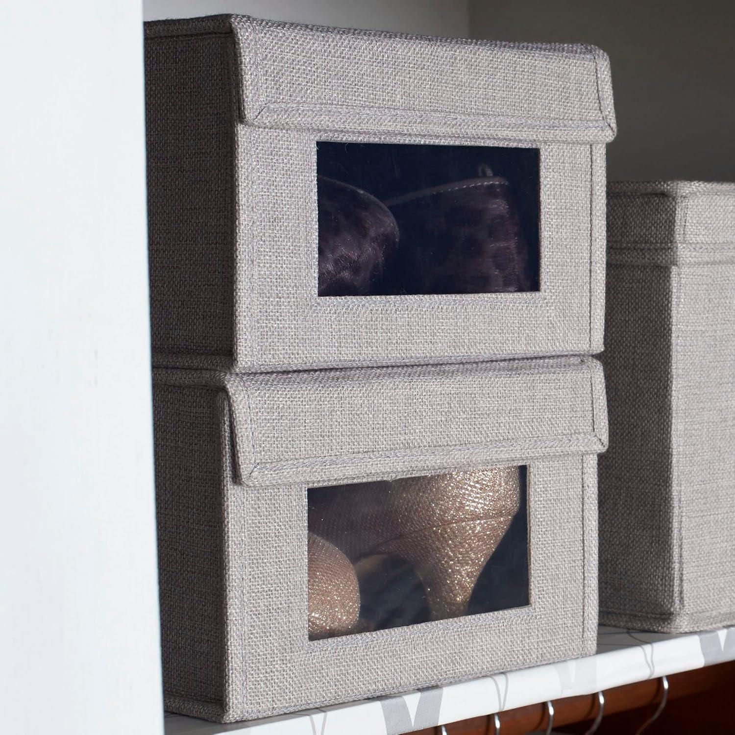 image:imageSmall Drop Front Shoe Box 2 Pack Shoe Organizer with Clear Front Panel Sturdy with Soft PolyBlended Linen Gray