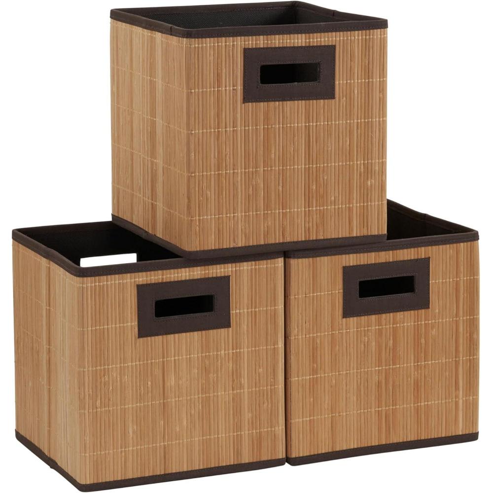 image:imageHousehold Essentials 3 Pack Premium Fabric Storage CubesBamboo Reed