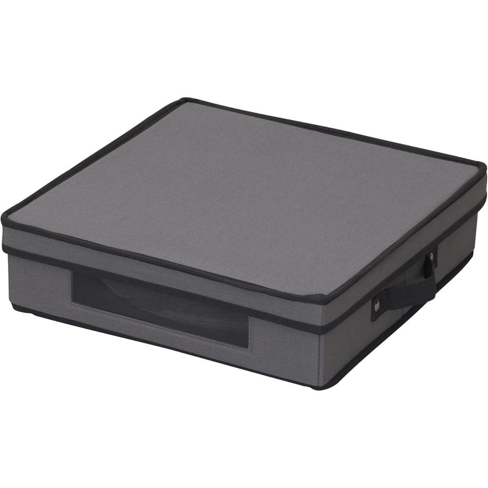 image:imageHousehold Essentials Holiday Charger Plate Storage Box Holds 12 Charger Plates with Felt Protectors Red Canvas with Green TrimGrey