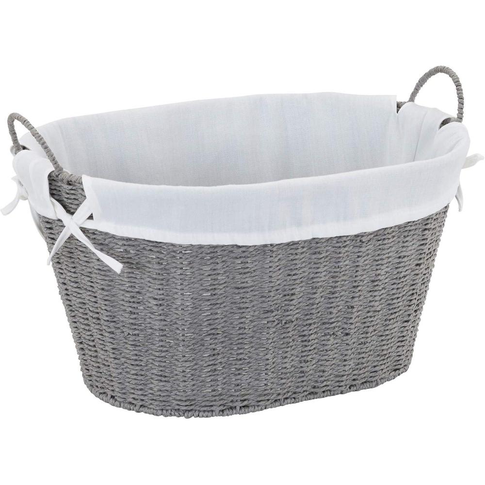 image:imageHousehold Essentials ML7267 Decorative Wicker Laundry Basket with Handles and Removable Liner GreyGray Paper Rope