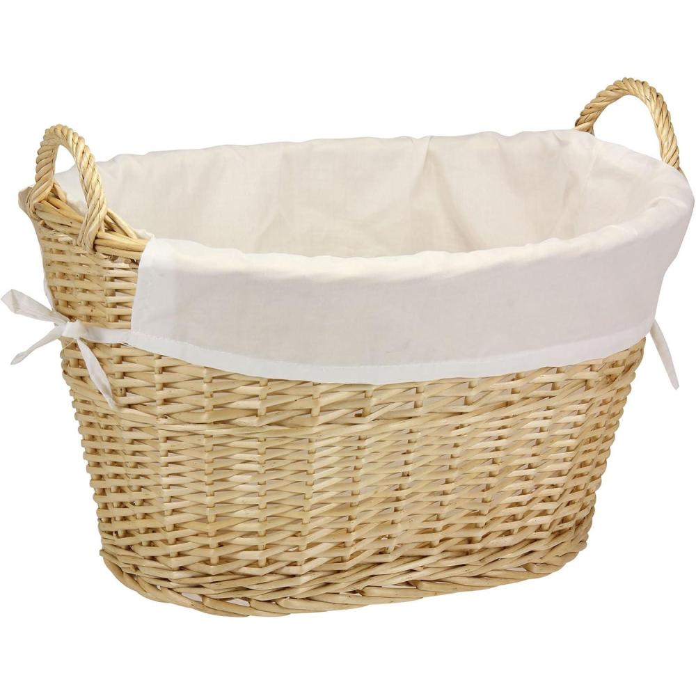 image:imageHousehold Essentials ML7267 Decorative Wicker Laundry Basket with Handles and Removable Liner  GreyNatural Wicker