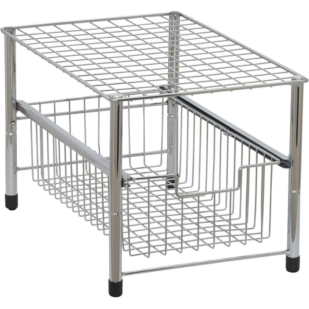 image:imageHousehold Essentials Silver 12391 Free Standing Pull Out Cabinet Organizer Shelf Double 165 Deep1 Basket