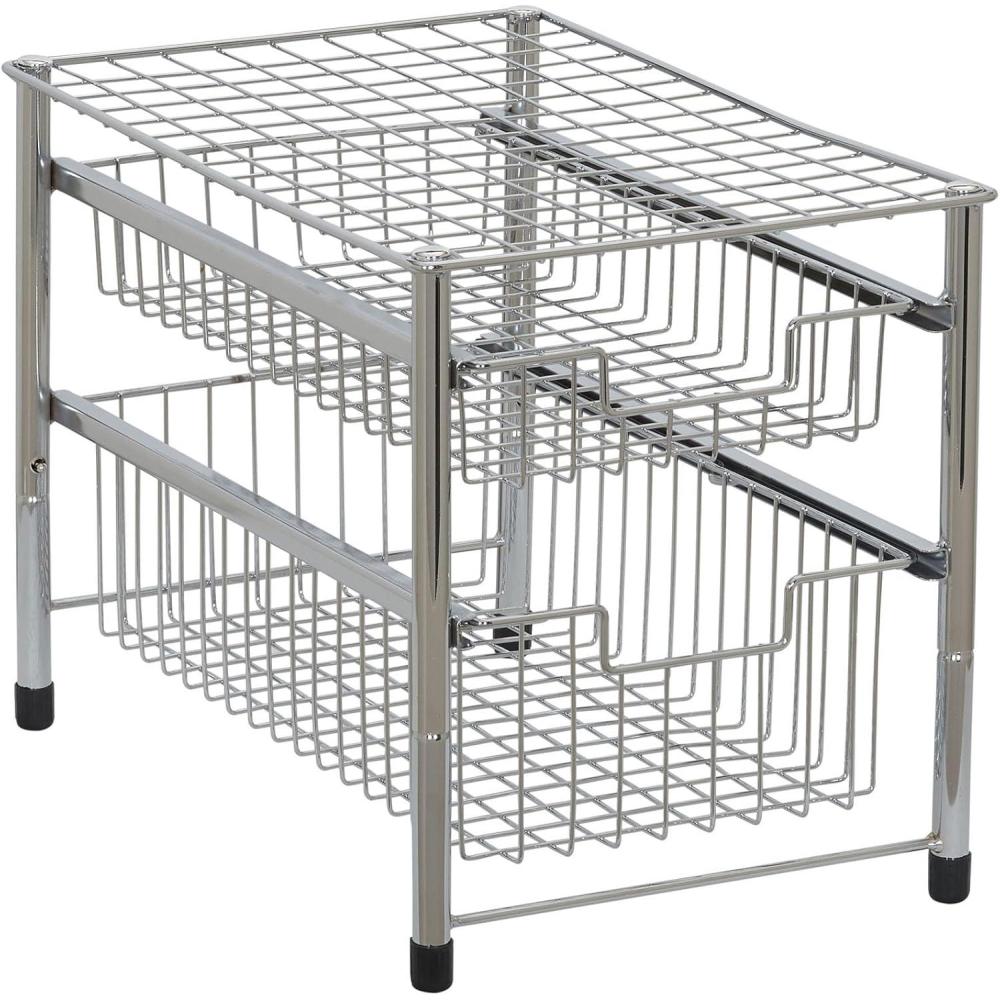 image:imageHousehold Essentials Silver 12391 Free Standing Pull Out Cabinet Organizer Shelf Double 165 Deep2 Basket