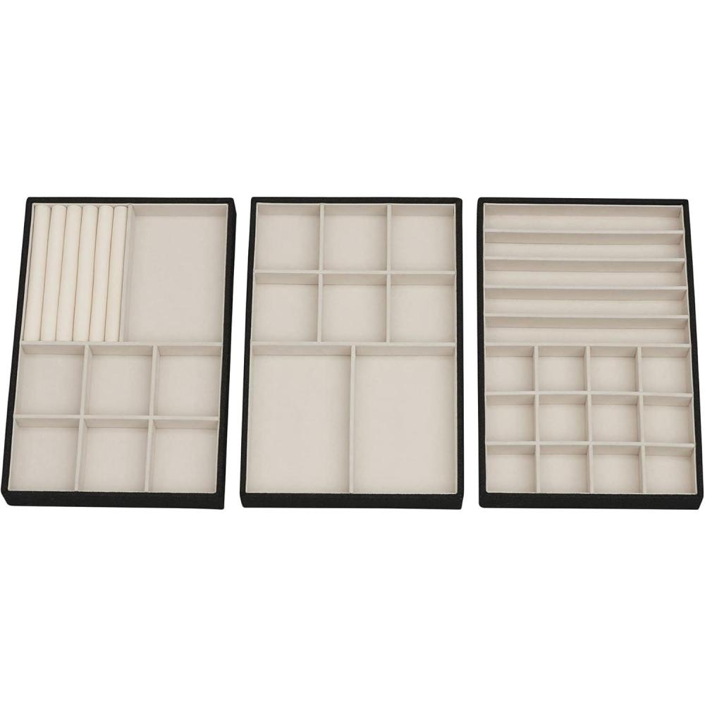 image:imageHousehold Essentials Stackable Jewelry Trays 3 Varieties Space for Necklaces Rings and Earrings Blended Canvas with Felt Interior Perfect for Drawers and Closet Shelves LatteBlack