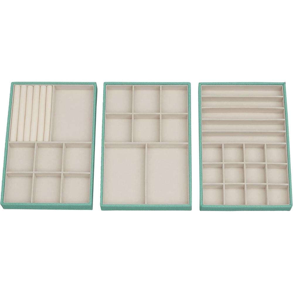 image:imageHousehold Essentials Stackable Jewelry Trays 3 Varieties Space for Necklaces Rings and Earrings Blended Canvas with Felt Interior Perfect for Drawers and Closet Shelves LatteTeal