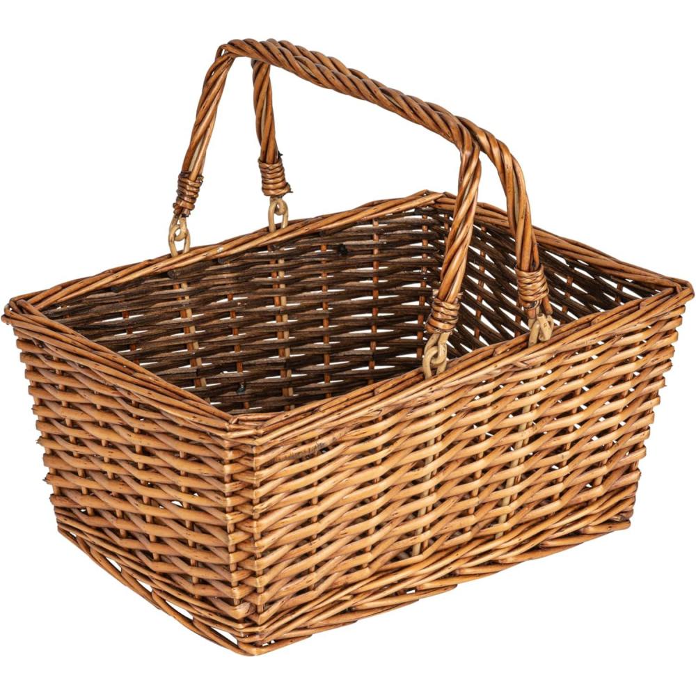 image:imageHousehold Essentials Woven Market Basket Handwoven Willow Weave Stylish Handles with Durable Metal Anchors Classic and Versatile Attractive Spacious Lightweight NaturalStained Brown