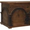 Household Essentials Decorative Trunk, Embossed Metal, Small, Chinese Fir Wood, Darkened Interior, Rope Handles, Flat and Fully Opening Lid, Handmade, Walnut and Almond Stain(Arch)