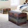 Household Essentials Decorative Trunk, Embossed Metal, Small, Chinese Fir Wood, Darkened Interior, Rope Handles, Flat and Fully Opening Lid, Handmade, Walnut and Almond Stain(Dome)