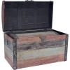 Household Essentials Decorative Trunk, Embossed Metal, Small, Chinese Fir Wood, Darkened Interior, Rope Handles, Flat and Fully Opening Lid, Handmade, Walnut and Almond Stain(Dome)