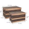 Household Essentials Decorative Trunk, Embossed Metal, Small, Chinese Fir Wood, Darkened Interior, Rope Handles, Flat and Fully Opening Lid, Handmade, Walnut and Almond Stain(Rustic Traditional)