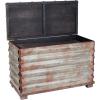 Household Essentials Decorative Trunk, Embossed Metal, Small, Chinese Fir Wood, Darkened Interior, Rope Handles, Flat and Fully Opening Lid, Handmade, Walnut and Almond Stain(Grooved)