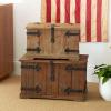 Household Essentials Decorative Trunk, Embossed Metal, Small, Chinese Fir Wood, Darkened Interior, Rope Handles, Flat and Fully Opening Lid, Handmade, Walnut and Almond Stain(Victorian)