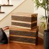Household Essentials Decorative Trunk, Embossed Metal, Small, Chinese Fir Wood, Darkened Interior, Rope Handles, Flat and Fully Opening Lid, Handmade, Walnut and Almond Stain(Rustic Traditional)
