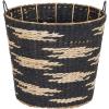 Household Essentials Large Round Woven Wicker Storage Basket with Handles | Black and Brown Geometic Design