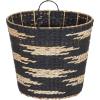 Household Essentials Large Round Woven Wicker Storage Basket with Handles | Black and Brown Geometic Design