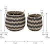 Household Essentials Set of 2 Round Woven Wicker Storage Baskets with Handles | Black and Brown Stich Pattern