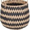 Household Essentials Set of 2 Round Woven Wicker Storage Baskets with Handles | Black and Brown Stich Pattern