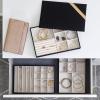 Household Essentials Stackable Jewelry Trays, 3 Varieties, Space for Necklaces, Rings and Earrings, Blended Canvas with Felt Interior, Perfect for Drawers and Closet Shelves, Latte(Black)