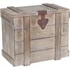 Household Essentials Decorative Trunk, Embossed Metal, Small, Chinese Fir Wood, Darkened Interior, Rope Handles, Flat and Fully Opening Lid, Handmade, Walnut and Almond Stain(Antiqued)