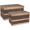 Household Essentials Decorative Trunk, Embossed Metal, Small, Chinese Fir Wood, Darkened Interior, Rope Handles, Flat and Fully Opening Lid, Handmade, Walnut and Almond Stain(Rustic Traditional)