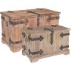 Household Essentials Decorative Trunk, Embossed Metal, Small, Chinese Fir Wood, Darkened Interior, Rope Handles, Flat and Fully Opening Lid, Handmade, Walnut and Almond Stain(Victorian)