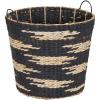Household Essentials Large Round Woven Wicker Storage Basket with Handles | Black and Brown Geometic Design