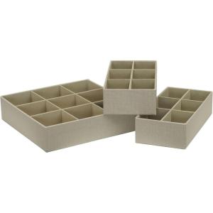 Household Essentials 3 Piece Drawer Organizers Starter Set, Customizable Inserts, Large Tray and 2 Small Trays, Graphite(Cream)