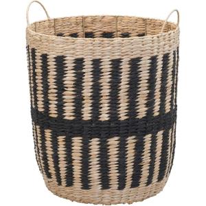 Household Essentials Cattail and Paper Pillar Basket, Natural and Black