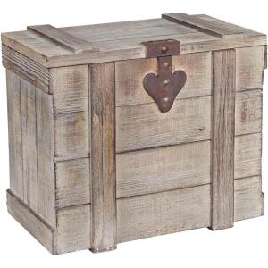 Household Essentials Decorative Trunk, Embossed Metal, Small, Chinese Fir Wood, Darkened Interior, Rope Handles, Flat and Fully Opening Lid, Handmade, Walnut and Almond Stain(Antiqued)