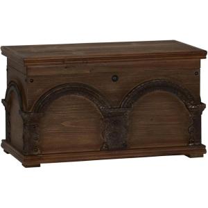 Household Essentials Decorative Trunk, Embossed Metal, Small, Chinese Fir Wood, Darkened Interior, Rope Handles, Flat and Fully Opening Lid, Handmade, Walnut and Almond Stain(Arch)