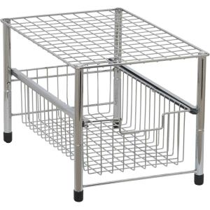 Household Essentials Silver 1239-1 Free Standing Pull Out Cabinet Organizer Shelf | Double, 16.5″ Deep(1 Basket)