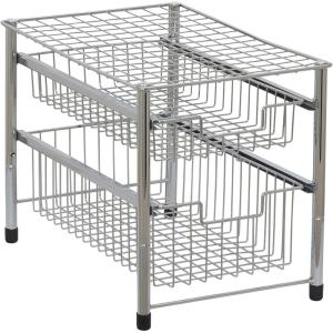 Household Essentials Silver 1239-1 Free Standing Pull Out Cabinet Organizer Shelf | Double, 16.5″ Deep(2 Basket)