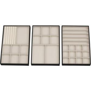 Household Essentials Stackable Jewelry Trays, 3 Varieties, Space for Necklaces, Rings and Earrings, Blended Canvas with Felt Interior, Perfect for Drawers and Closet Shelves, Latte(Black)