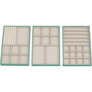 Household Essentials Stackable Jewelry Trays, 3 Varieties, Space for Necklaces, Rings and Earrings, Blended Canvas with Felt Interior, Perfect for Drawers and Closet Shelves, Latte(Teal)