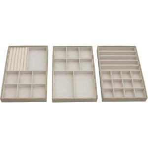 Household Essentials Stackable Jewelry Trays, 3 Varieties, Space for Necklaces, Rings and Earrings, Blended Canvas with Felt Interior, Perfect for Drawers and Closet Shelves, Latte(Latte)