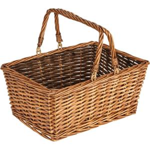 Household Essentials Woven Market Basket, Handwoven Willow Weave, Stylish Handles with Durable Metal Anchors, Classic and Versatile, Attractive, Spacious, Lightweight, Natural(Stained Brown)