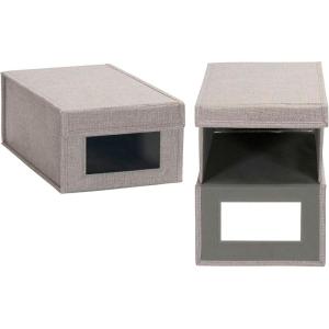 Small Drop Front Shoe Box 2 Pack, Shoe Organizer with Clear Front Panel, Sturdy with Soft Poly-Blended Linen, Gray