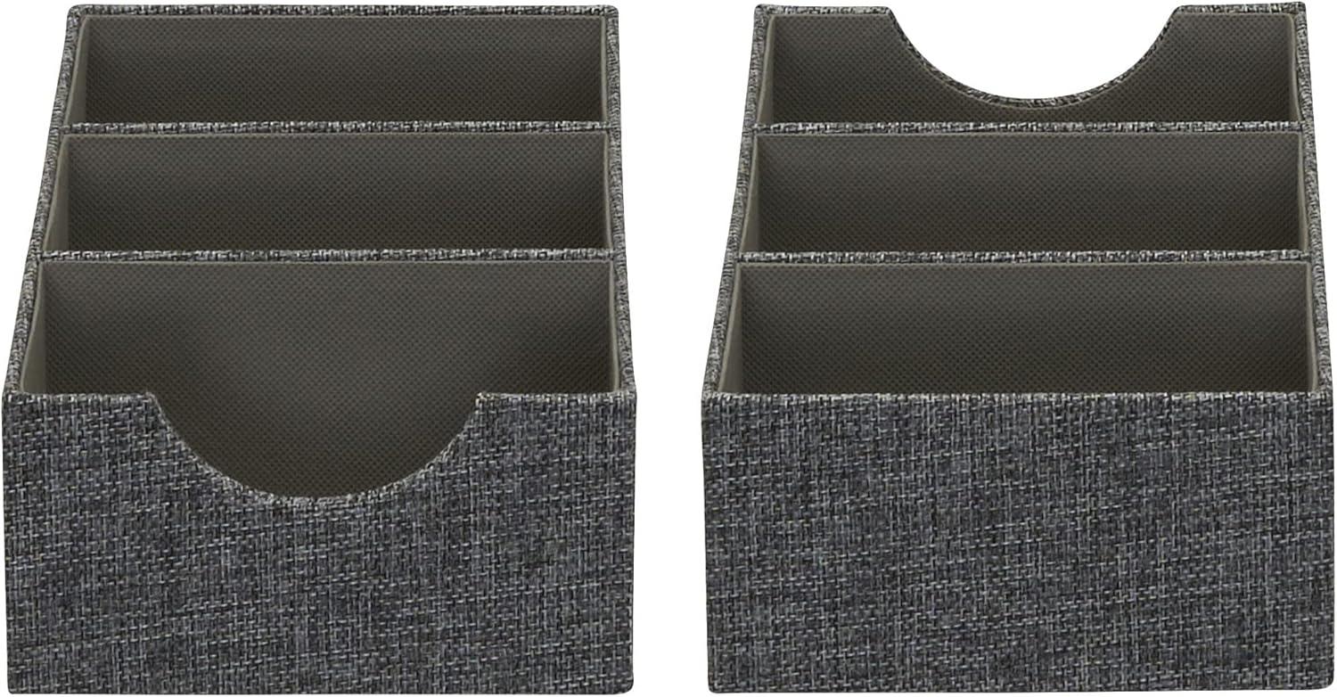 image:imageHousehold Essentials 3Compartment Drawer Organizers Pack of 2 Sturdy Chipboard Base with Soft and Stylish Polyester Linen Covering GraphiteGraphite