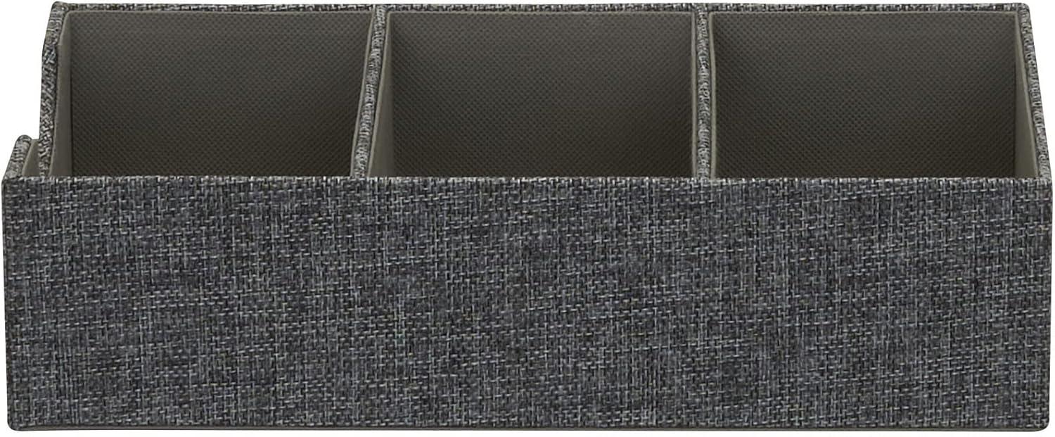 image:imageHousehold Essentials 3Compartment Drawer Organizers Pack of 2 Sturdy Chipboard Base with Soft and Stylish Polyester Linen Covering GraphiteGraphite