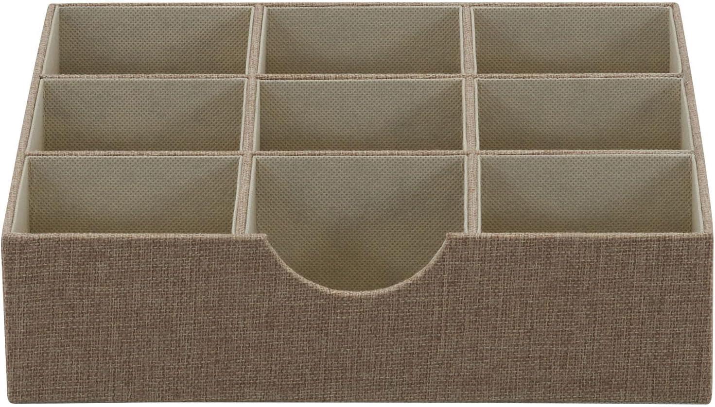 image:imageHousehold Essentials Brown 7231 Deep 9 Section Drawer Organizer Box for Storage 12 in x 12 in 313Latte