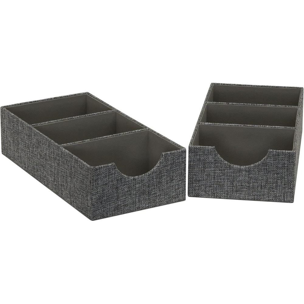 image:imageHousehold Essentials 3Compartment Drawer Organizers Pack of 2 Sturdy Chipboard Base with Soft and Stylish Polyester Linen Covering GraphiteGraphite